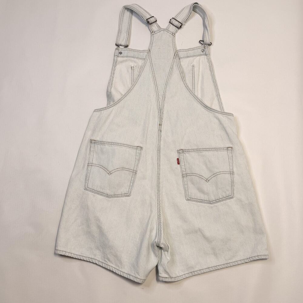 Levi's Overall Shorts Womens Large Blue Striped Denim Adjustable Straps Pockets - Picture 11 of 15